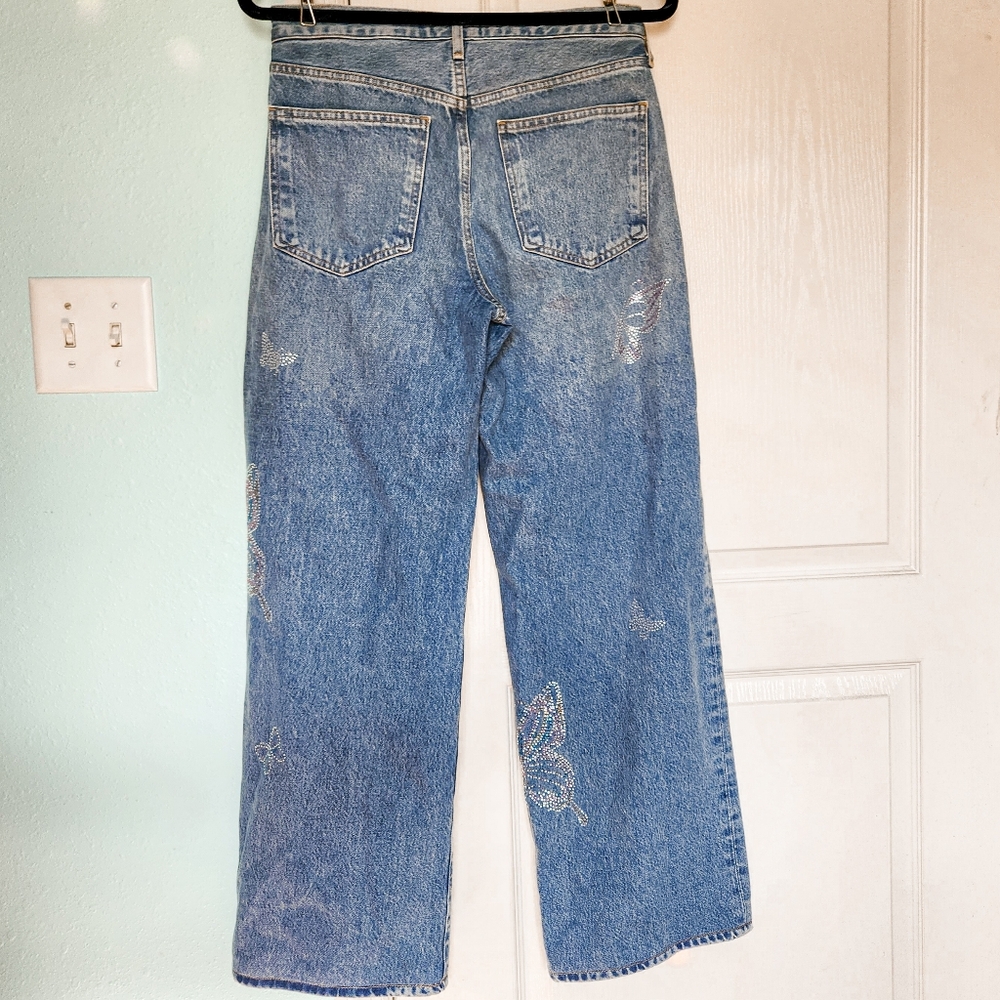 AGOLDE Light Wash Fusion Mid-Rise Relaxed Jeans Rhinestone Butterflies Y2K Sz 27 - Picture 4 of 7